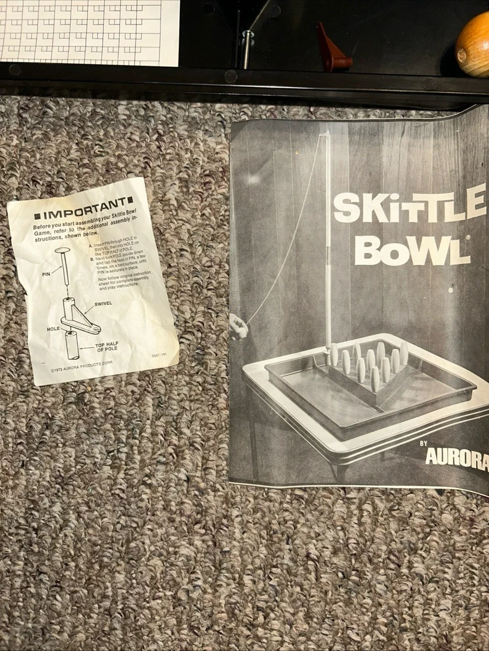 Aurora Skittle-Bowl Skill & Action Sports Board Game, 1970’s, *Missing One Pin*